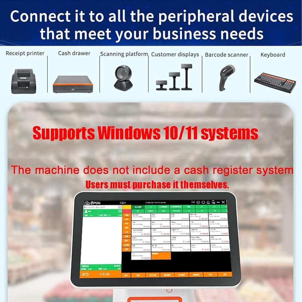 LYJIANGXIN Mobile Tablet Pos Cash Register Monitor, 15.6in Square Terminal, Touch Screen Pos Systems, 128GB SSD, 8GB Memory, Thermal Printer Point of Sale System for Small Business, Restaurant - Image 4