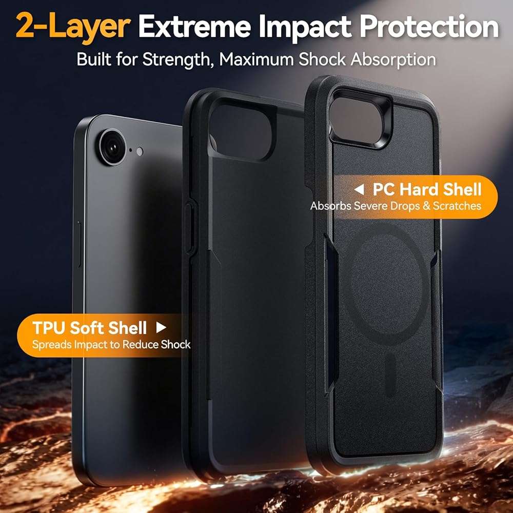 MZHGXKI Protective Case for iPhone 17e [with Screen Protector], Heavy Duty Shockproof & 2-Layer Military-Grade Protection Phone Cover [Fit for MagSafe Accessories], for iPhone 17 e 6.1", Black - Image 3
