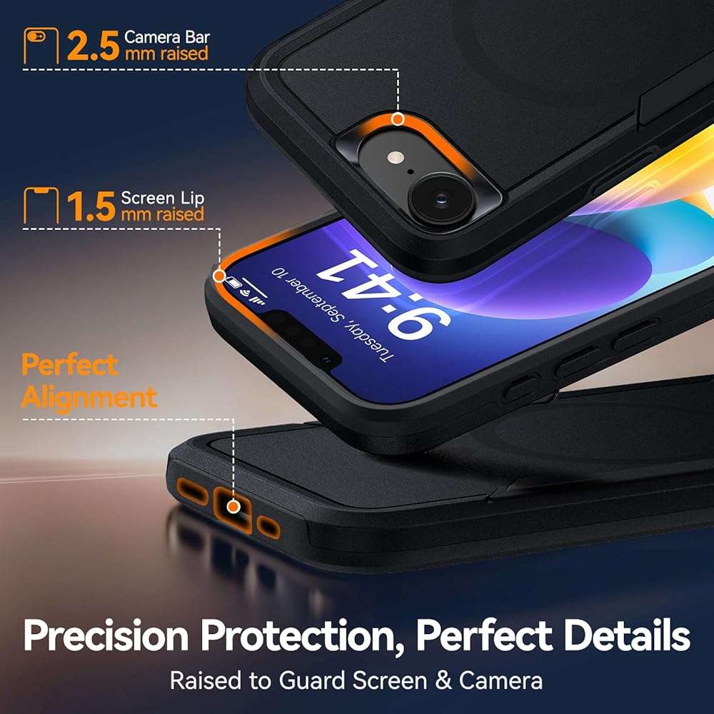 MZHGXKI Protective Case for iPhone 17e [with Screen Protector], Heavy Duty Shockproof & 2-Layer Military-Grade Protection Phone Cover [Fit for MagSafe Accessories], for iPhone 17 e 6.1", Black - Image 4