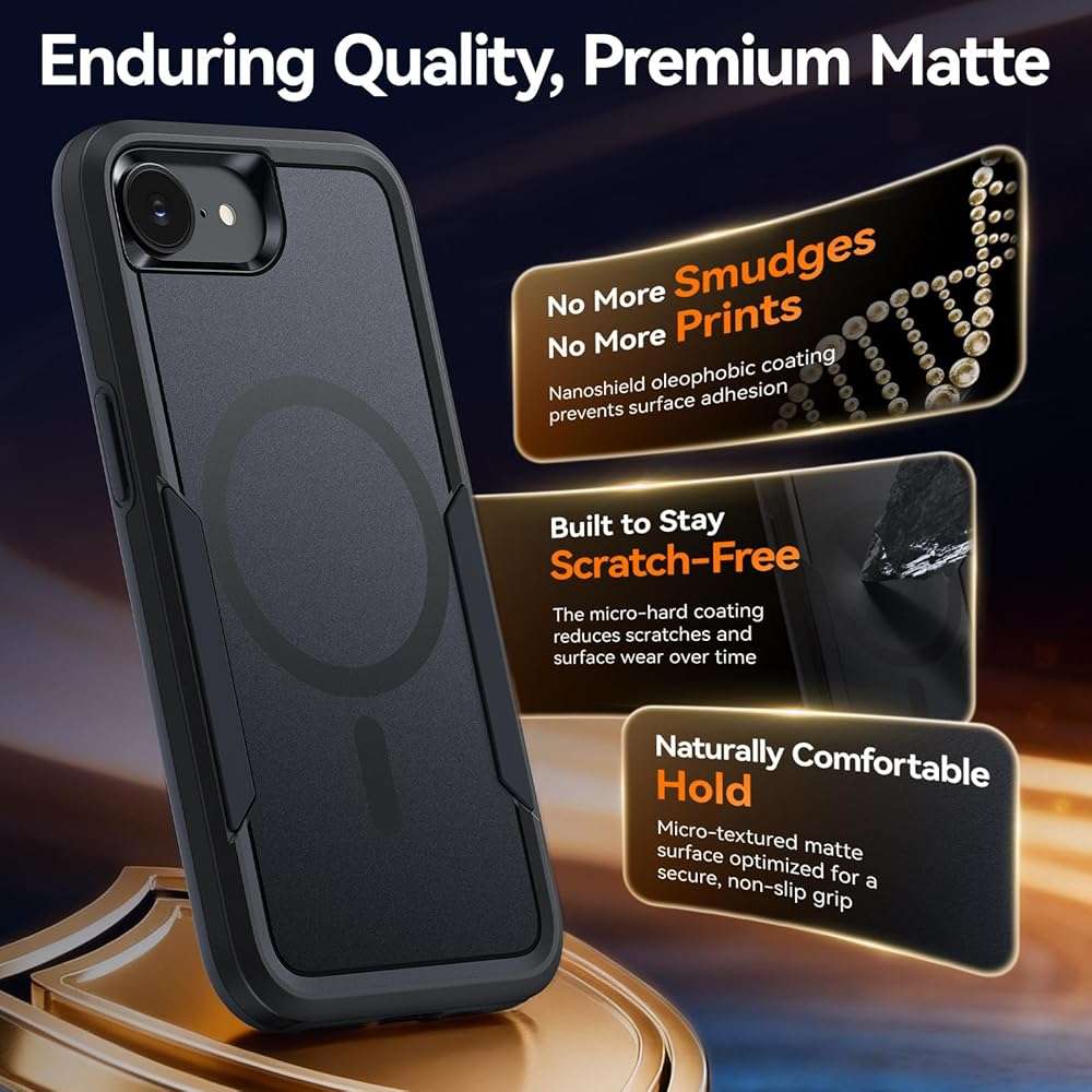 MZHGXKI Protective Case for iPhone 17e [with Screen Protector], Heavy Duty Shockproof & 2-Layer Military-Grade Protection Phone Cover [Fit for MagSafe Accessories], for iPhone 17 e 6.1", Black - Image 7