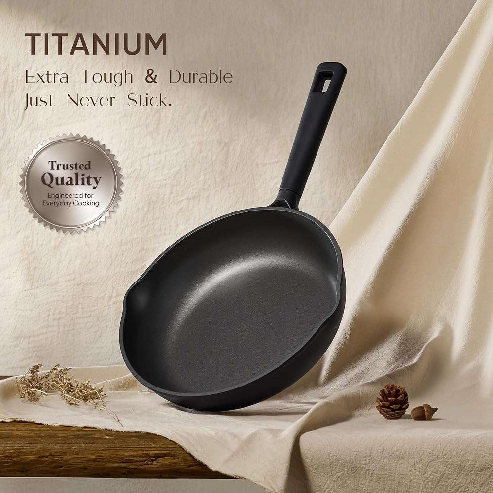 CAROTE 28PCS Pots and Pans Set, Nonstick Cookware Set Kitchen Non Stick Induction Titanium Cookware Non-toxic Granite Cooking set, PFOA Free, Black - Image 4