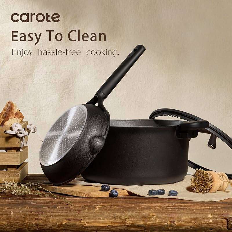 CAROTE 28PCS Pots and Pans Set, Nonstick Cookware Set Kitchen Non Stick Induction Titanium Cookware Non-toxic Granite Cooking set, PFOA Free, Black - Image 6