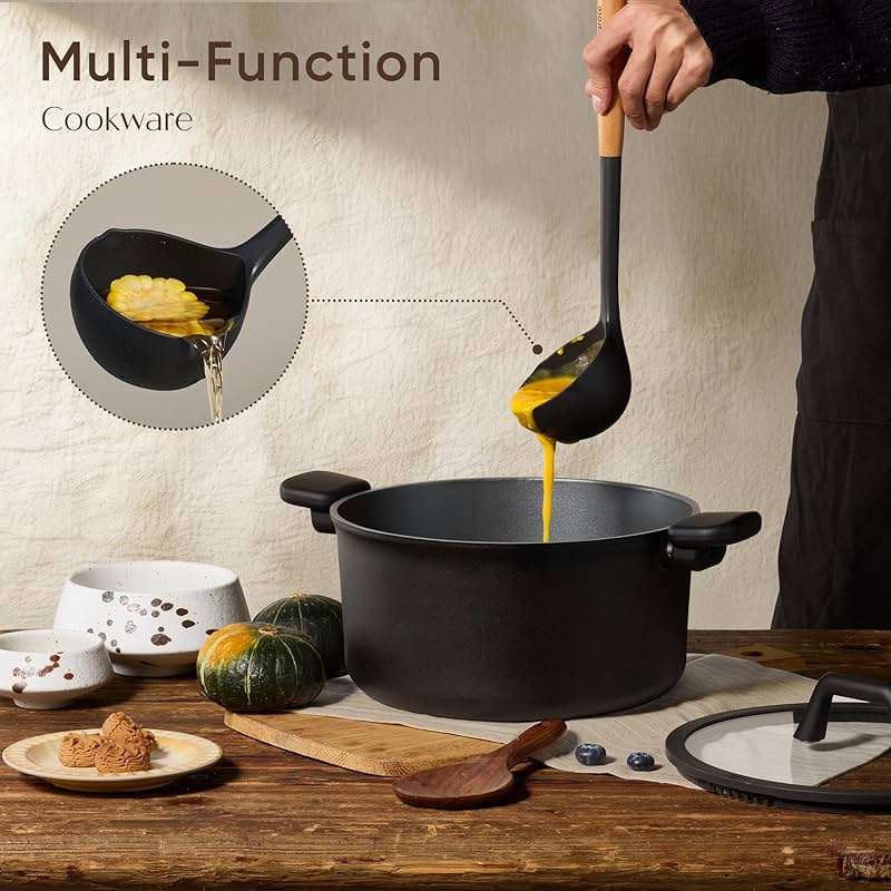 CAROTE 28PCS Pots and Pans Set, Nonstick Cookware Set Kitchen Non Stick Induction Titanium Cookware Non-toxic Granite Cooking set, PFOA Free, Black - Image 8