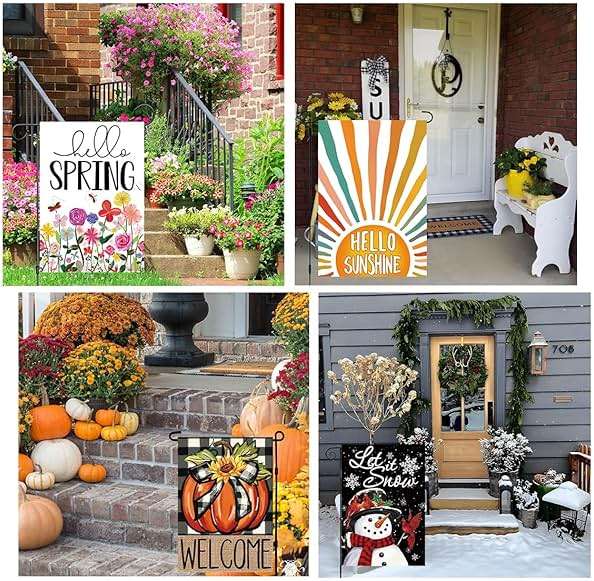 Yileqi Garden Flag Set of 12 Double Sided Double Stitched 12x18 Inch, Seasonal & Holiday Yard Flags for Outside, All Seasons, 7 Major Holidays, Home Sweet Home Decor for Patio Lawn - Image 5