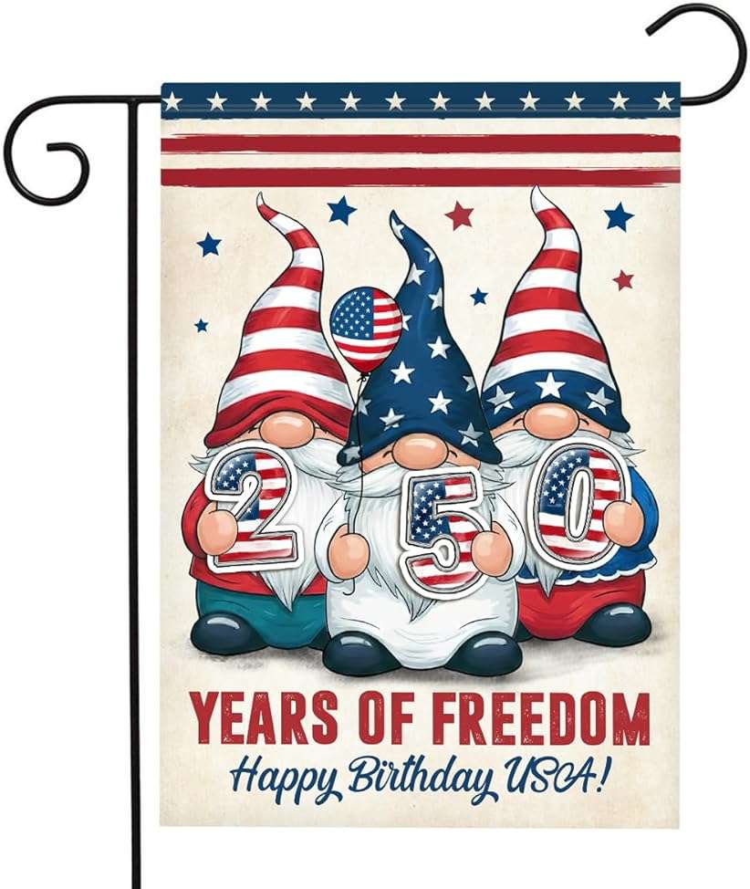 Gnome 250 Years America Patriotic Garden Flag - Independence Memorial Day Decorations, Funny 250 Year American Anniversary Flag, USA Birthday Freedom Yard Sign, 1776-2026 USA 4th of July Garden Flag for Outside - Image 1