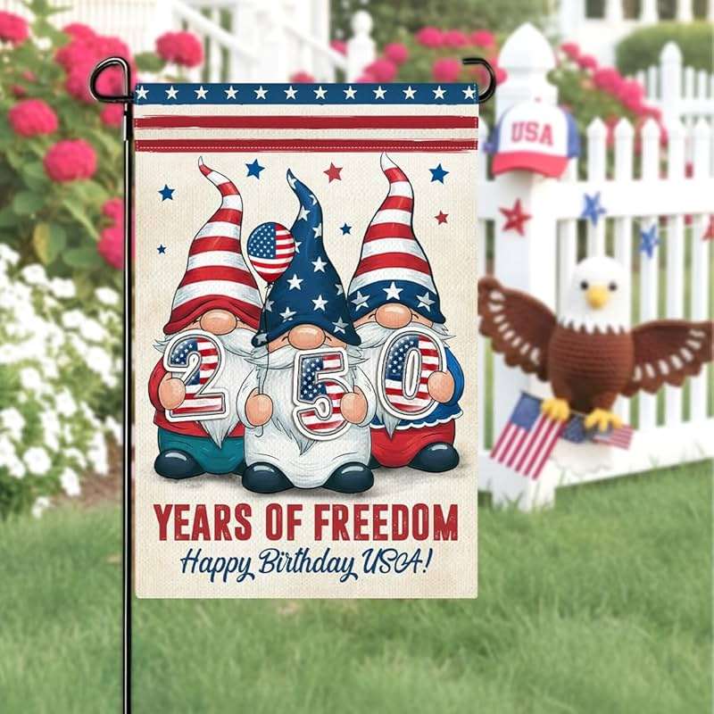 Gnome 250 Years America Patriotic Garden Flag - Independence Memorial Day Decorations, Funny 250 Year American Anniversary Flag, USA Birthday Freedom Yard Sign, 1776-2026 USA 4th of July Garden Flag for Outside - Image 2