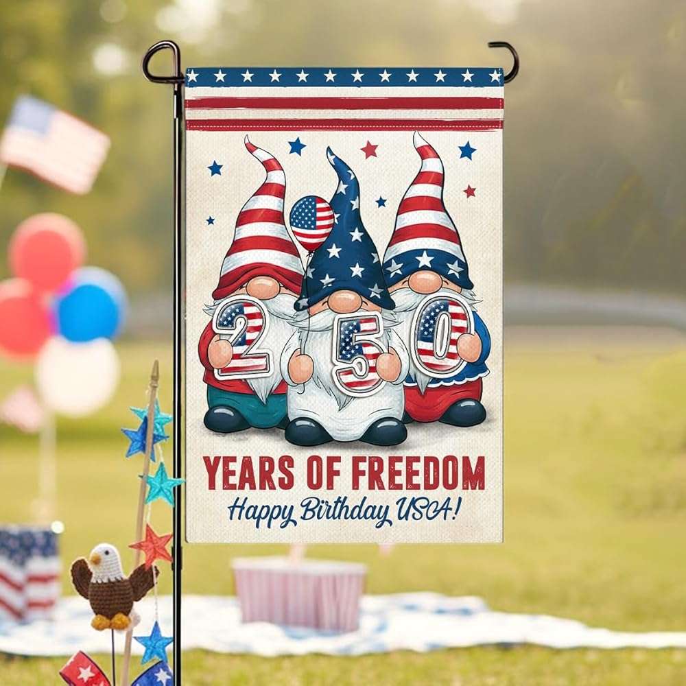 Gnome 250 Years America Patriotic Garden Flag - Independence Memorial Day Decorations, Funny 250 Year American Anniversary Flag, USA Birthday Freedom Yard Sign, 1776-2026 USA 4th of July Garden Flag for Outside - Image 5