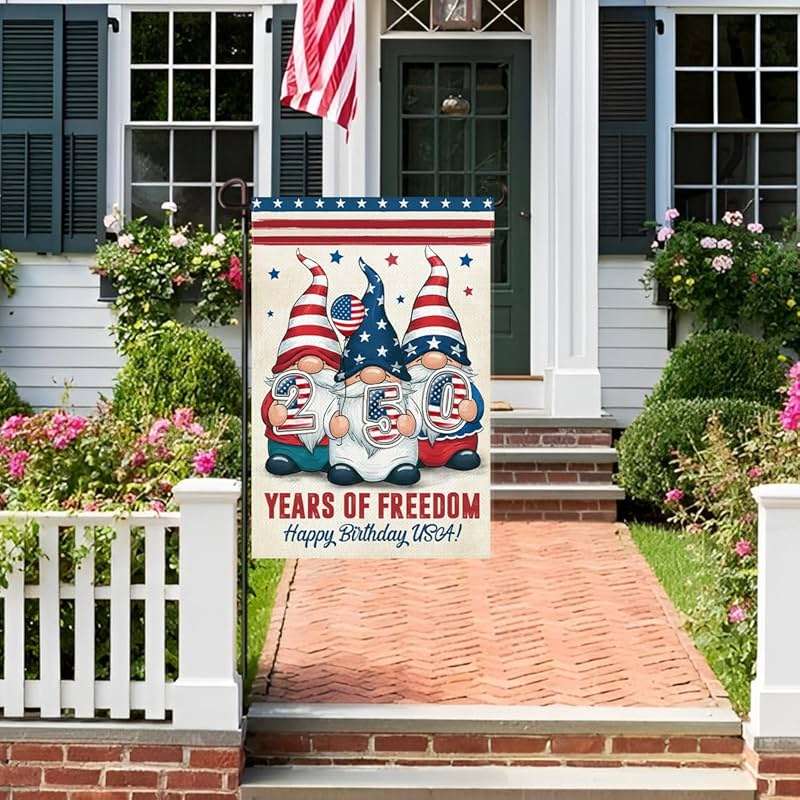 Gnome 250 Years America Patriotic Garden Flag - Independence Memorial Day Decorations, Funny 250 Year American Anniversary Flag, USA Birthday Freedom Yard Sign, 1776-2026 USA 4th of July Garden Flag for Outside - Image 6