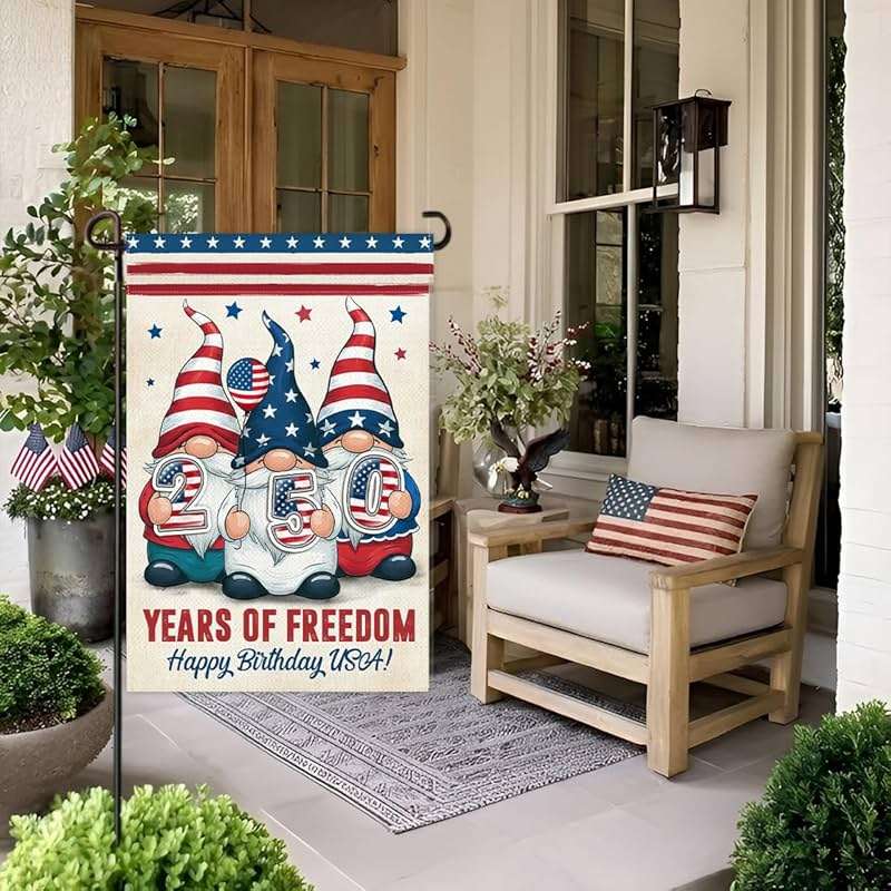 Gnome 250 Years America Patriotic Garden Flag - Independence Memorial Day Decorations, Funny 250 Year American Anniversary Flag, USA Birthday Freedom Yard Sign, 1776-2026 USA 4th of July Garden Flag for Outside - Image 7
