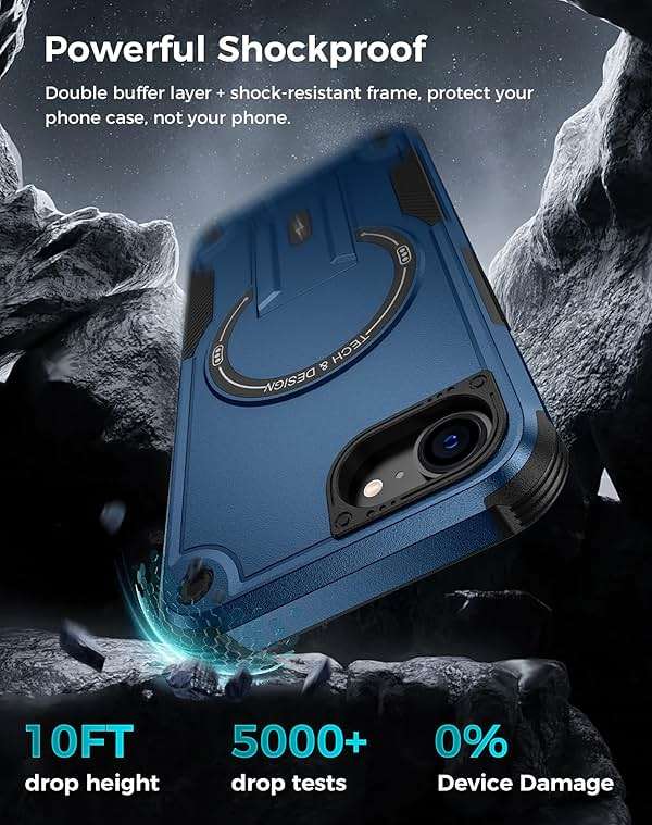 Goton for iPhone 17e/16e Case with Privacy Tempered Glass Screen Protector, Compatible with MagSafe, Invisible Kickstand, Shockproof Phone Cover for Apple iPhone 17 e 16 e Blue - Image 4