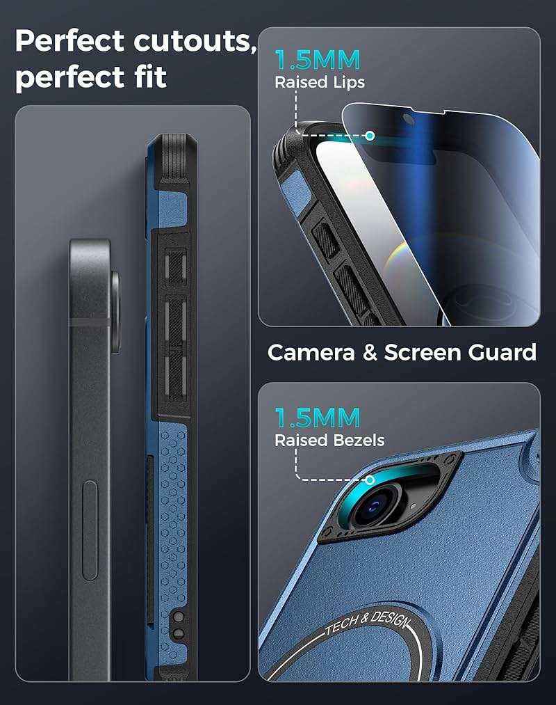 Goton for iPhone 17e/16e Case with Privacy Tempered Glass Screen Protector, Compatible with MagSafe, Invisible Kickstand, Shockproof Phone Cover for Apple iPhone 17 e 16 e Blue - Image 7