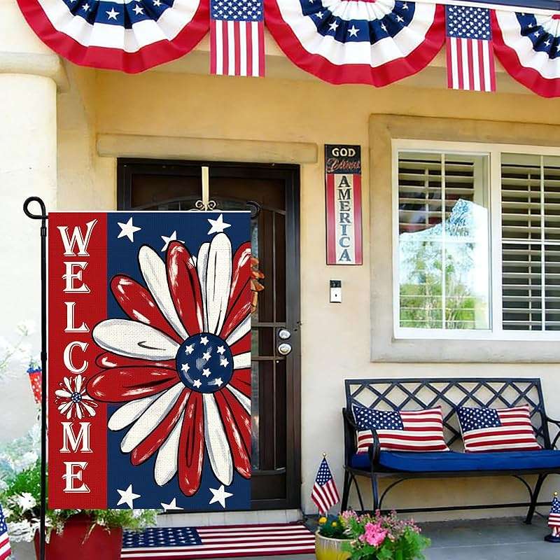 Agroon 4th of July Garden Flag 12x18 Inch Double Sided, Patriotic Memorial Day Floral Flag for Yard Outdoor Decoration - Image 2