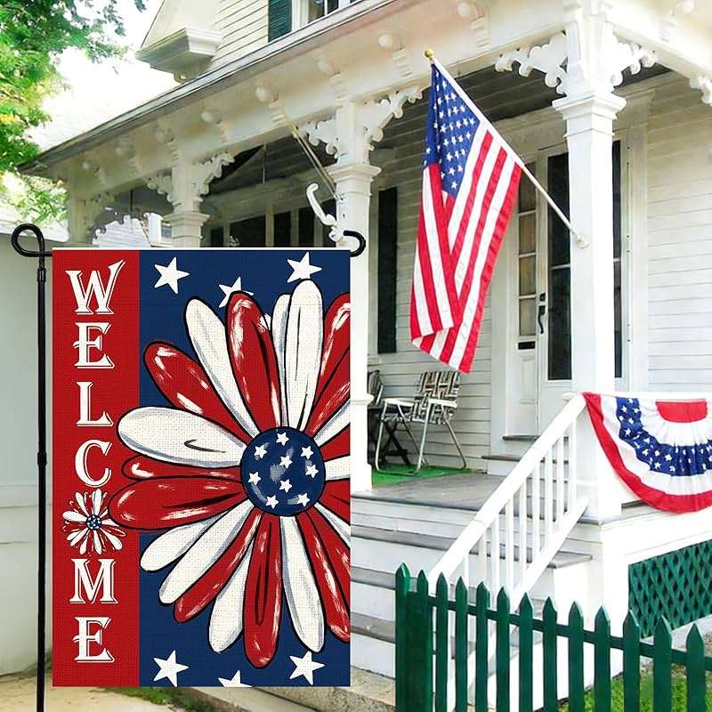 Agroon 4th of July Garden Flag 12x18 Inch Double Sided, Patriotic Memorial Day Floral Flag for Yard Outdoor Decoration - Image 4