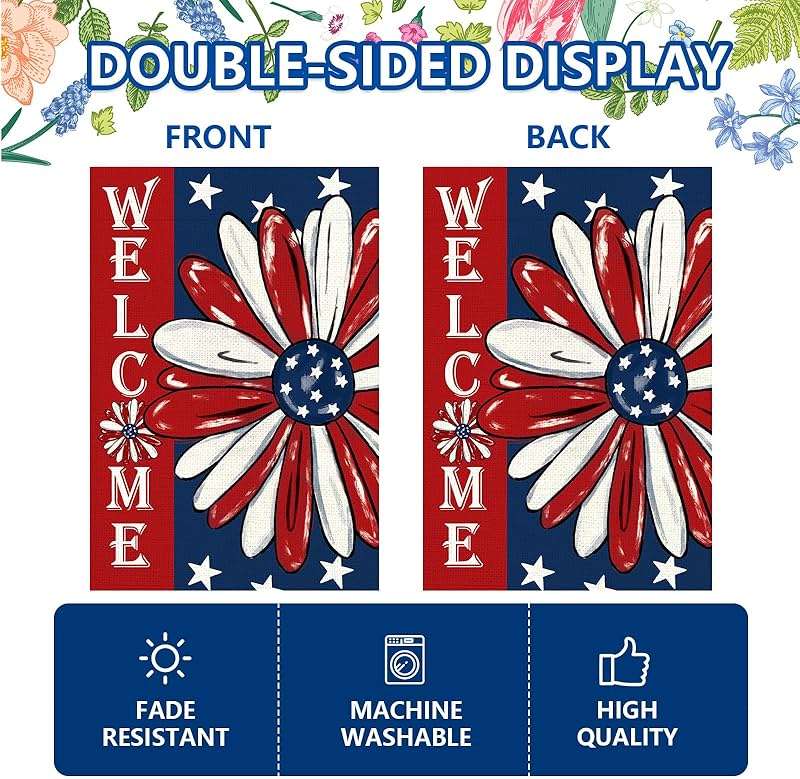 Agroon 4th of July Garden Flag 12x18 Inch Double Sided, Patriotic Memorial Day Floral Flag for Yard Outdoor Decoration - Image 5
