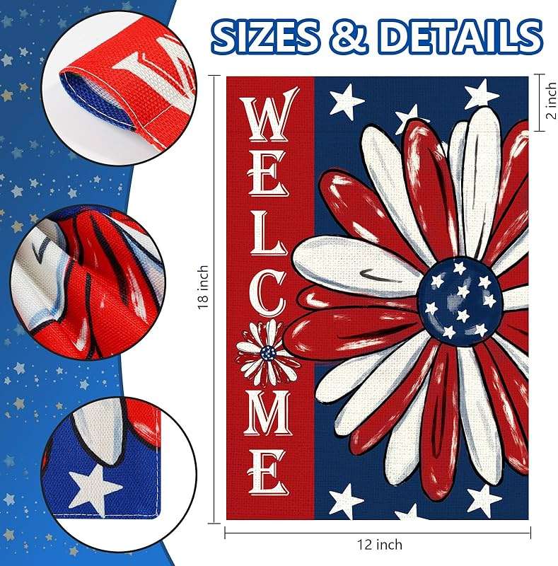 Agroon 4th of July Garden Flag 12x18 Inch Double Sided, Patriotic Memorial Day Floral Flag for Yard Outdoor Decoration - Image 6