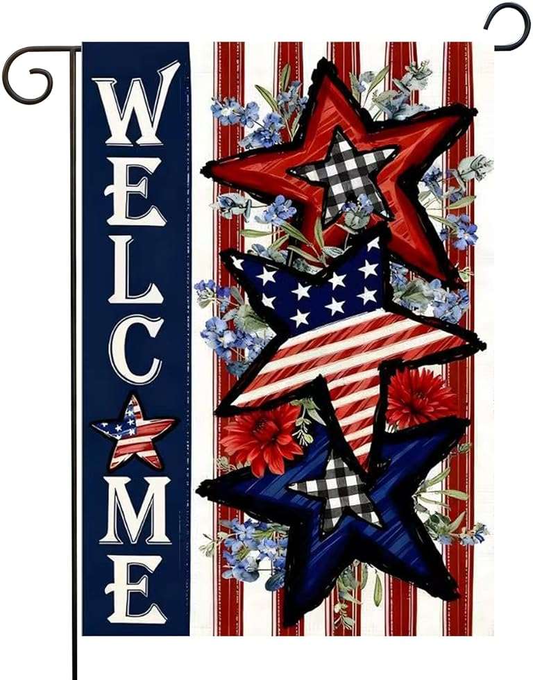 CJYGEGE 4th of July Patriotic Stars and Stripes Summer Garden Flag 12x18 Inch, Double-Sided Burlap Yard Flag Outside for Memorial Day Independence Day Outdoor Decoration Holiday Festivities (Garden Size-12 x 18") - Image 1