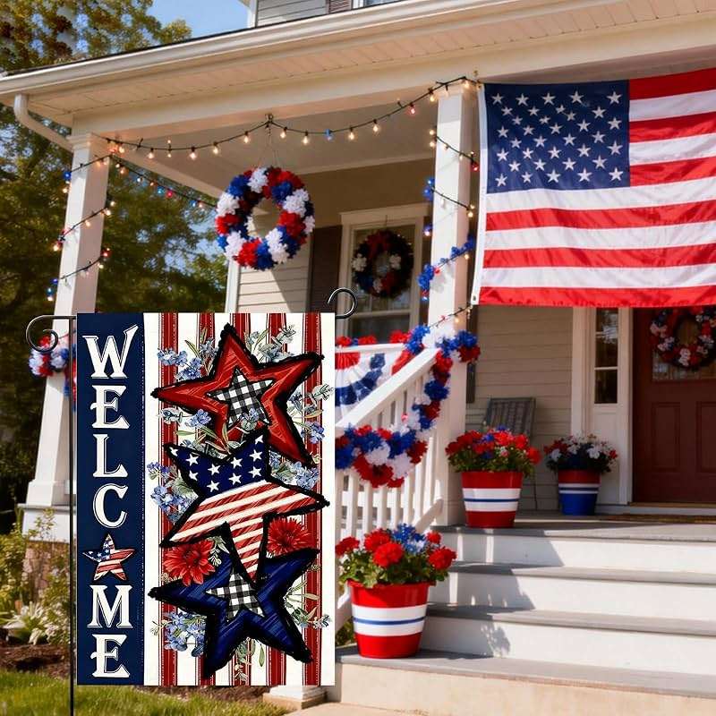 CJYGEGE 4th of July Patriotic Stars and Stripes Summer Garden Flag 12x18 Inch, Double-Sided Burlap Yard Flag Outside for Memorial Day Independence Day Outdoor Decoration Holiday Festivities (Garden Size-12 x 18") - Image 2