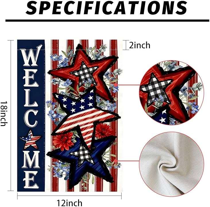 CJYGEGE 4th of July Patriotic Stars and Stripes Summer Garden Flag 12x18 Inch, Double-Sided Burlap Yard Flag Outside for Memorial Day Independence Day Outdoor Decoration Holiday Festivities (Garden Size-12 x 18") - Image 3
