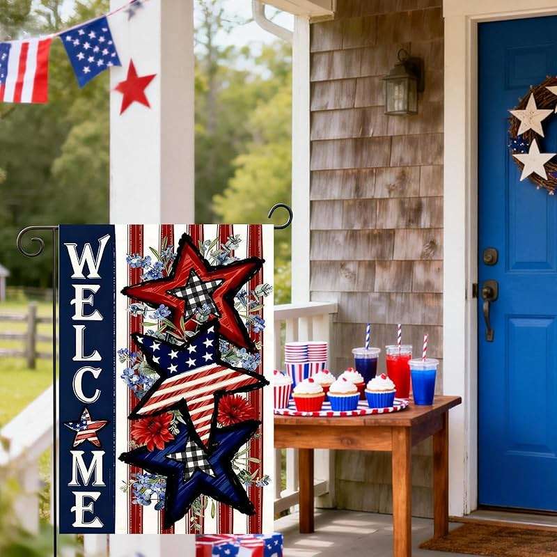 CJYGEGE 4th of July Patriotic Stars and Stripes Summer Garden Flag 12x18 Inch, Double-Sided Burlap Yard Flag Outside for Memorial Day Independence Day Outdoor Decoration Holiday Festivities (Garden Size-12 x 18") - Image 5