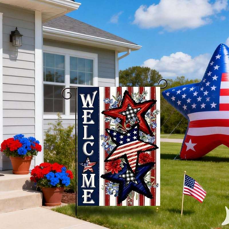CJYGEGE 4th of July Patriotic Stars and Stripes Summer Garden Flag 12x18 Inch, Double-Sided Burlap Yard Flag Outside for Memorial Day Independence Day Outdoor Decoration Holiday Festivities (Garden Size-12 x 18") - Image 6