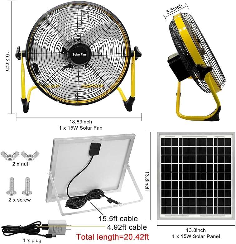Zhitaoxun 14 Inch Solar Powered Fan,360 Vertical Tilt Rechargeable Floor Fan,for Outside,Travel,Chicken Coop,Dog House,Shed,Greenhouse,Camping,Portable,Quiet - Image 2