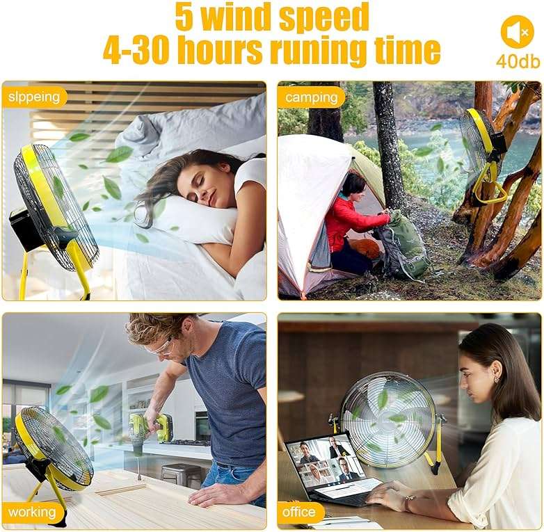 Zhitaoxun 14 Inch Solar Powered Fan,360 Vertical Tilt Rechargeable Floor Fan,for Outside,Travel,Chicken Coop,Dog House,Shed,Greenhouse,Camping,Portable,Quiet - Image 7