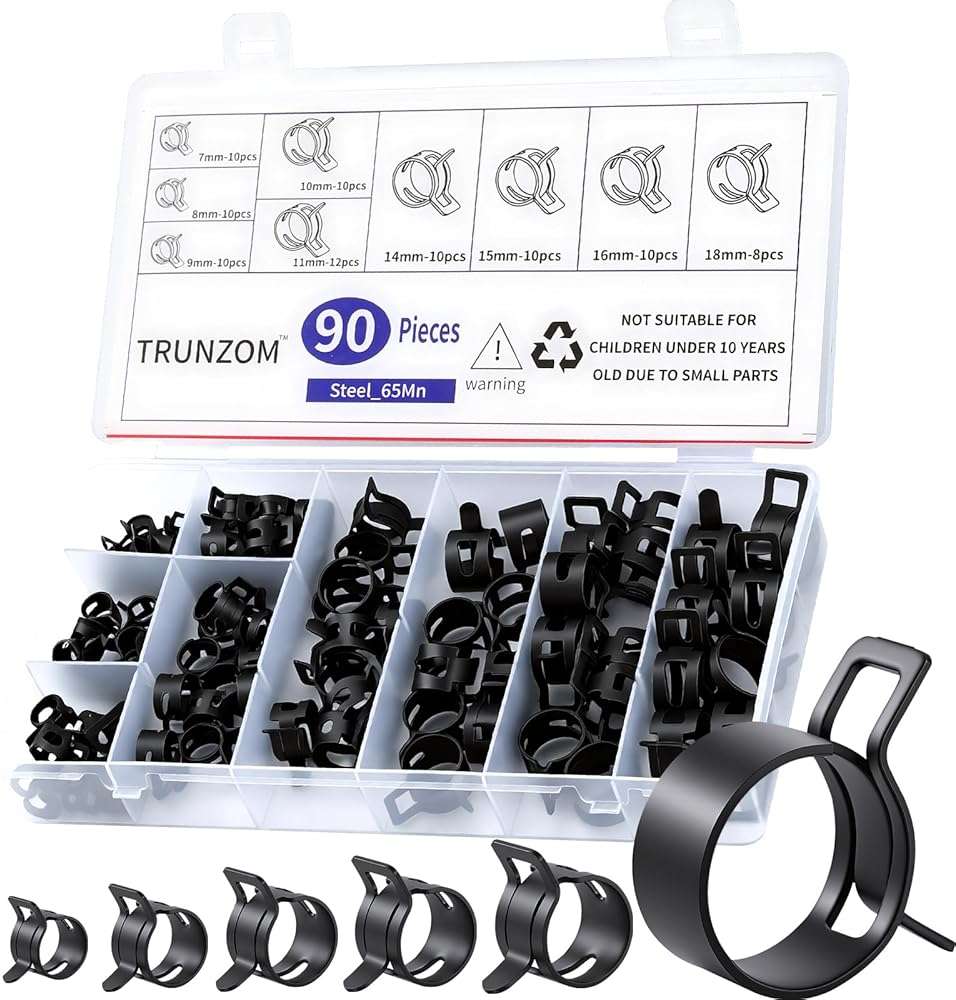 90Pcs 7-18mm Spring Hose Clamps Kit, Black Small spring Clamp, Constant Tension Steel Clamps for Automotive Fuel Lines, Silicone Vacuum Hoses, Low-Pressure Air Clips - Image 1
