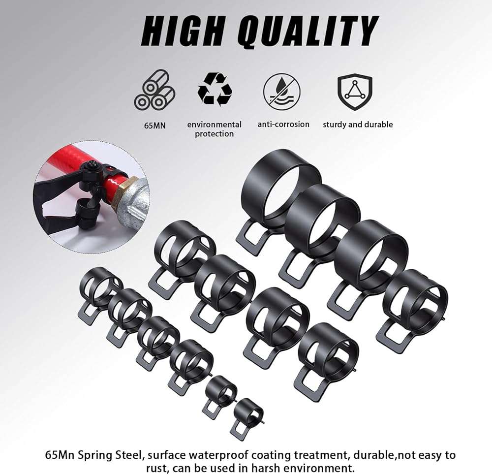 90Pcs 7-18mm Spring Hose Clamps Kit, Black Small spring Clamp, Constant Tension Steel Clamps for Automotive Fuel Lines, Silicone Vacuum Hoses, Low-Pressure Air Clips - Image 3