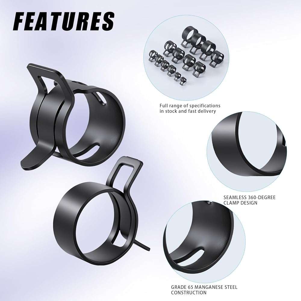 90Pcs 7-18mm Spring Hose Clamps Kit, Black Small spring Clamp, Constant Tension Steel Clamps for Automotive Fuel Lines, Silicone Vacuum Hoses, Low-Pressure Air Clips - Image 4