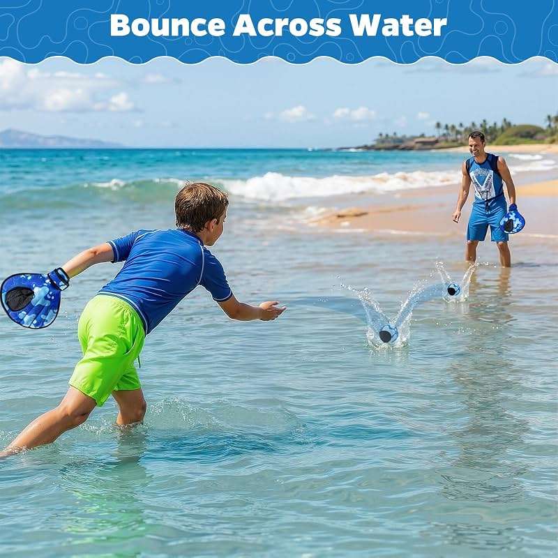 Ayeboovi Water Baseball Gloves Bouncing Ball Set for Pool Toys Lake Beach Games,2 Baseball Style Glove for Catch Skipping Ball, Birthday Gift for Boy Girl Kid Age 8-12 & Adult Teen, Blue - Image 4