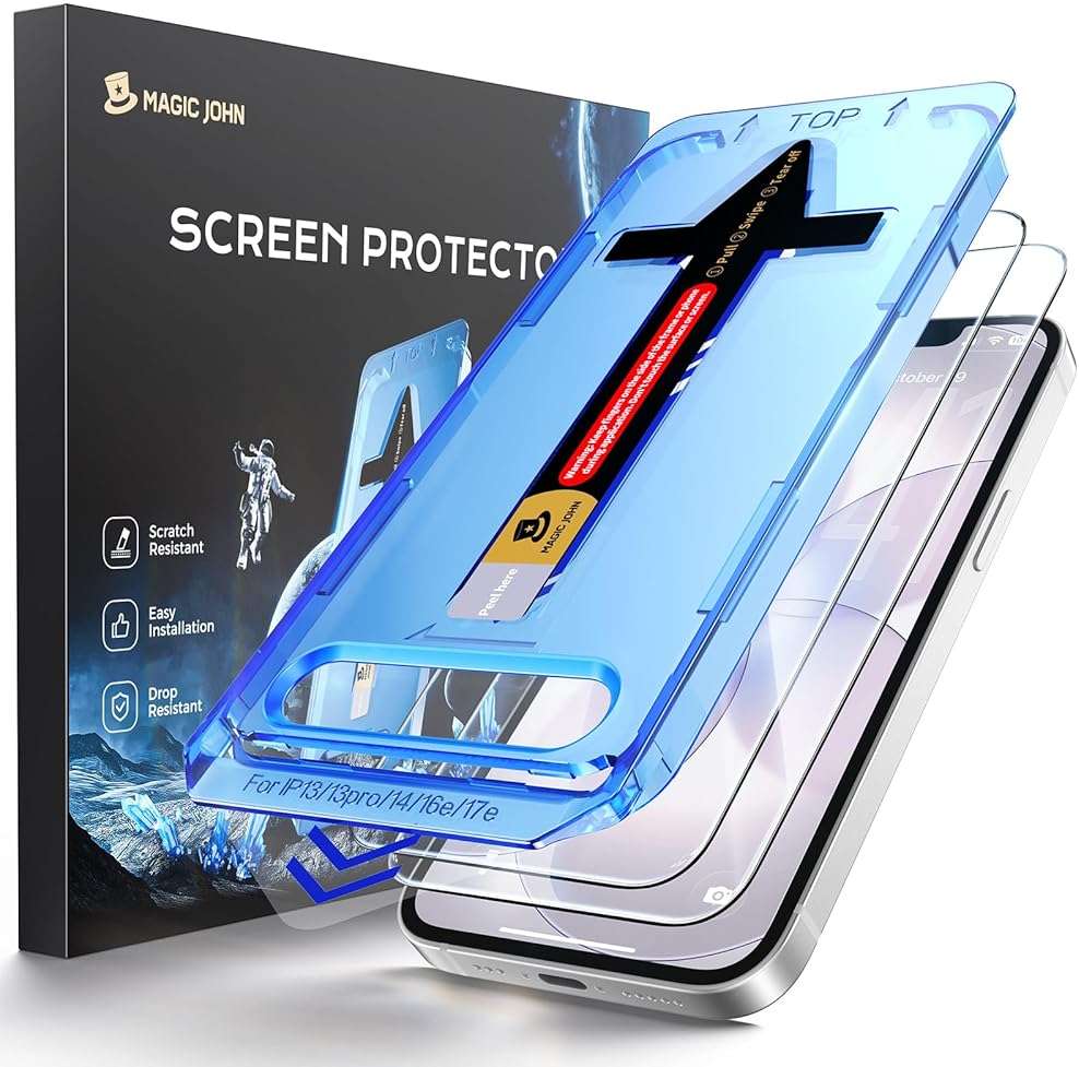 MAGIC JOHN 2 PACK for iPhone 17e Screen Protector, HD Clear, Fast Easy Installation, Anti-Scratch, Tempered Glass, Bubble Free - Image 1
