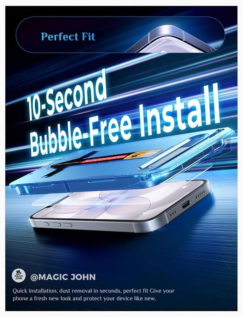 MAGIC JOHN 2 PACK for iPhone 17e Screen Protector, HD Clear, Fast Easy Installation, Anti-Scratch, Tempered Glass, Bubble Free - Image 5
