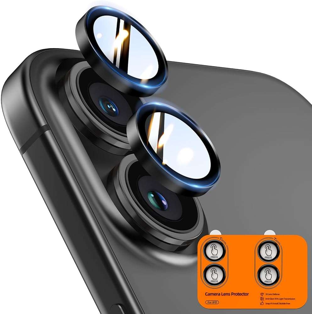TOCOL Camera Lens Protector for iPhone 17 Tempered Glass HD Individual Scratch Resistant Camera Cover Accessories Case Friendly 2 Pack（Black） - Image 1