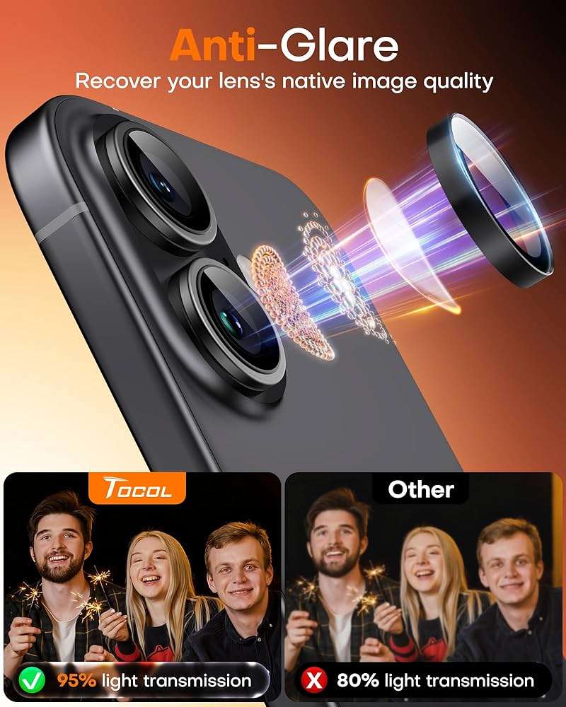 TOCOL Camera Lens Protector for iPhone 17 Tempered Glass HD Individual Scratch Resistant Camera Cover Accessories Case Friendly 2 Pack（Black） - Image 6