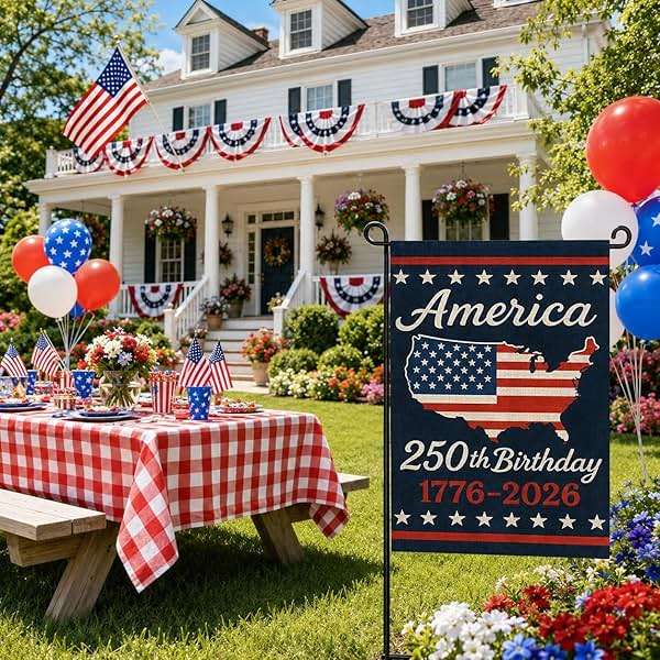 USA 250th Anniversary Garden Flag 12x18 Double-Sided, Patriotic Outdoor Yard Decor 1776-2026 for 4th of July Independence Day, Summer Outside Porch Decorations - Image 2