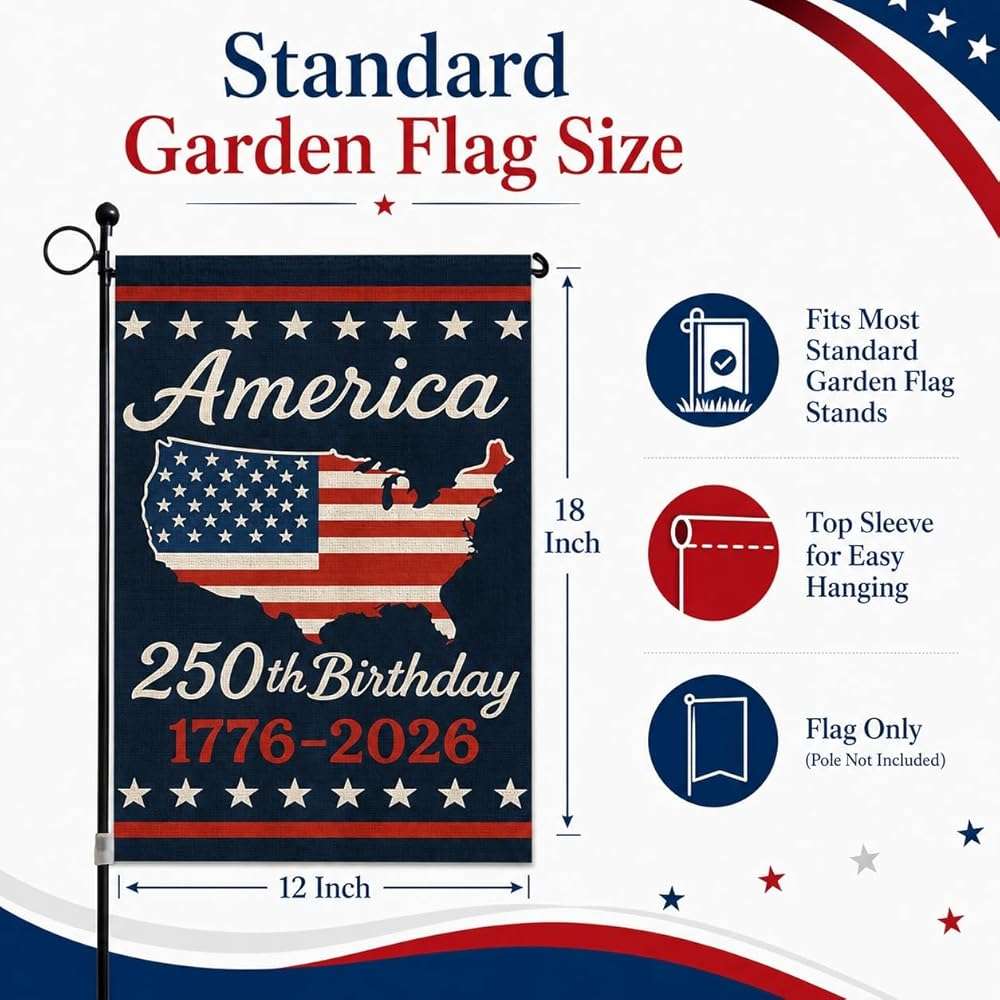 USA 250th Anniversary Garden Flag 12x18 Double-Sided, Patriotic Outdoor Yard Decor 1776-2026 for 4th of July Independence Day, Summer Outside Porch Decorations - Image 3