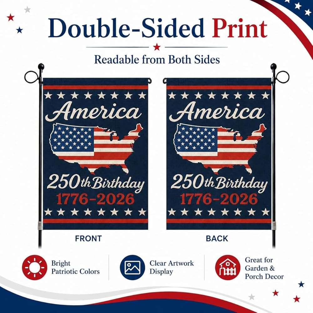 USA 250th Anniversary Garden Flag 12x18 Double-Sided, Patriotic Outdoor Yard Decor 1776-2026 for 4th of July Independence Day, Summer Outside Porch Decorations - Image 4