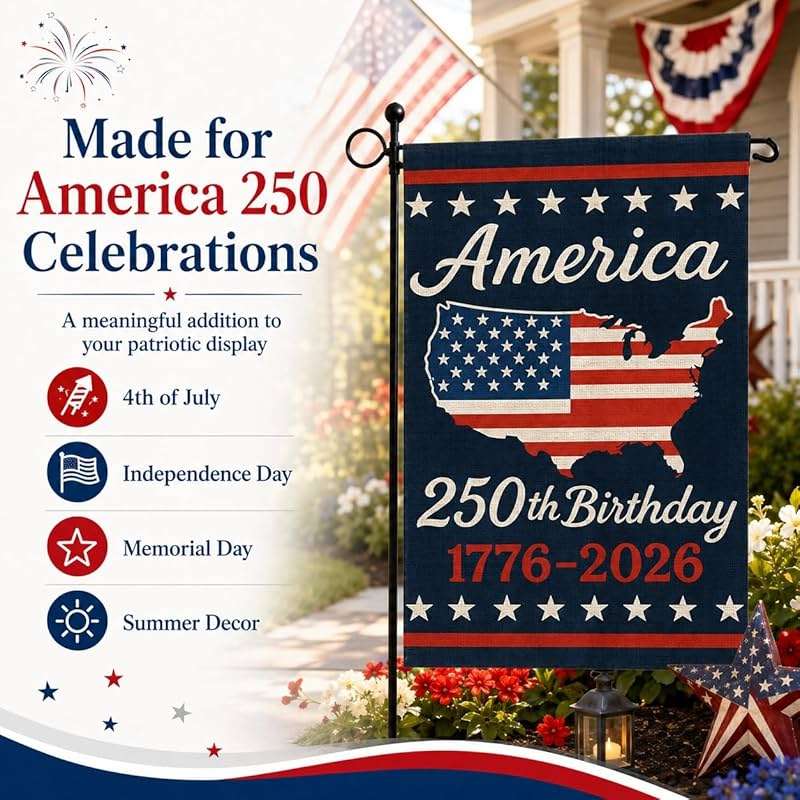 USA 250th Anniversary Garden Flag 12x18 Double-Sided, Patriotic Outdoor Yard Decor 1776-2026 for 4th of July Independence Day, Summer Outside Porch Decorations - Image 8