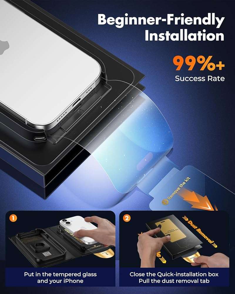 UNBREAKcable for iPhone 17 Screen Protector [Quick-Installation Box] 3-Pack 9H+ Hardness Shatterproof Tempered Glass [99.99% HD Clear] [Case Friendly] [Bubble Free] for iPhone 17 6.3" - Image 2