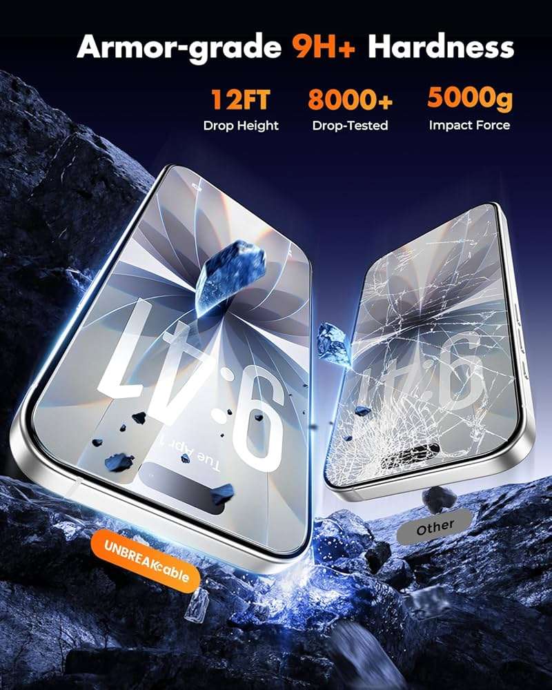 UNBREAKcable for iPhone 17 Screen Protector [Quick-Installation Box] 3-Pack 9H+ Hardness Shatterproof Tempered Glass [99.99% HD Clear] [Case Friendly] [Bubble Free] for iPhone 17 6.3" - Image 3