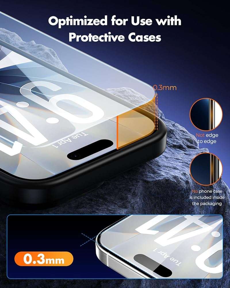 UNBREAKcable for iPhone 17 Screen Protector [Quick-Installation Box] 3-Pack 9H+ Hardness Shatterproof Tempered Glass [99.99% HD Clear] [Case Friendly] [Bubble Free] for iPhone 17 6.3" - Image 5