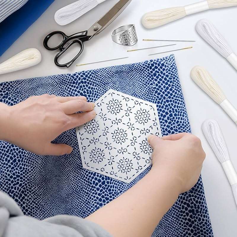37 Pcs Sashiko Thread Kit Sashiko Needles Cotton Thimble Sashiko Patterns Embroidery Projects for Sewing Hand Quilting Mending Supplies (White) - Image 2