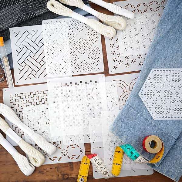 37 Pcs Sashiko Thread Kit Sashiko Needles Cotton Thimble Sashiko Patterns Embroidery Projects for Sewing Hand Quilting Mending Supplies (White) - Image 5