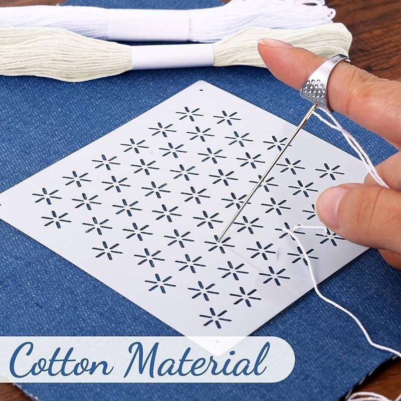37 Pcs Sashiko Thread Kit Sashiko Needles Cotton Thimble Sashiko Patterns Embroidery Projects for Sewing Hand Quilting Mending Supplies (White) - Image 6