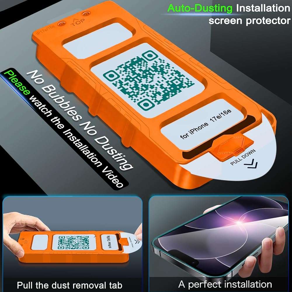 IMBZBK [Auto-Dust Removal] 3 Pack Screen Protector for iPhone 17e / iPhone 16e Accessories, Case Friendly Film, Military Grade Shatterproof Tempered Glass 3 Camera Lens Protector, Easy Installation - Image 2