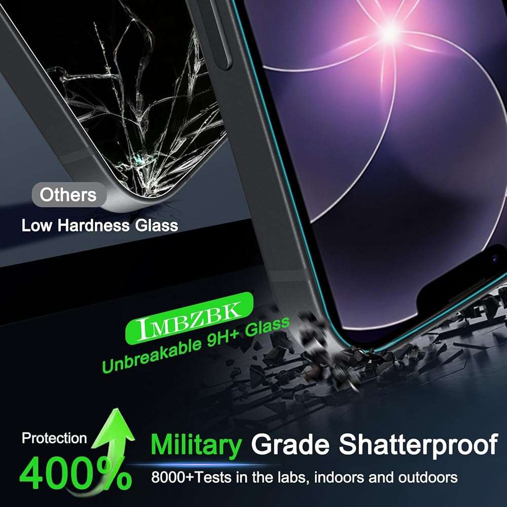 IMBZBK [Auto-Dust Removal] 3 Pack Screen Protector for iPhone 17e / iPhone 16e Accessories, Case Friendly Film, Military Grade Shatterproof Tempered Glass 3 Camera Lens Protector, Easy Installation - Image 3