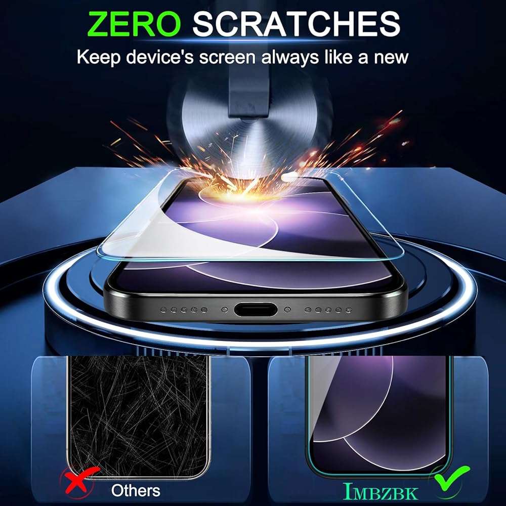 IMBZBK [Auto-Dust Removal] 3 Pack Screen Protector for iPhone 17e / iPhone 16e Accessories, Case Friendly Film, Military Grade Shatterproof Tempered Glass 3 Camera Lens Protector, Easy Installation - Image 4