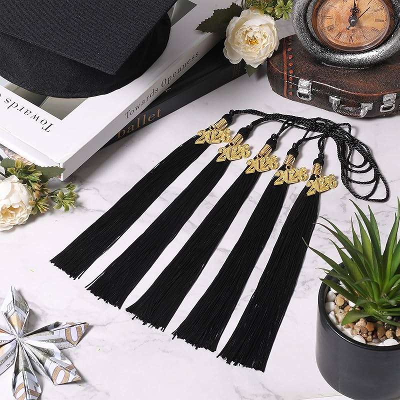 2026 Graduation Tassel Grad Cap Tassel with Gold Charms 9 Inch Graduation Cap Tassel for High School College University Ceremony Ideal Graduation Gift Accessories (Black) - Image 2