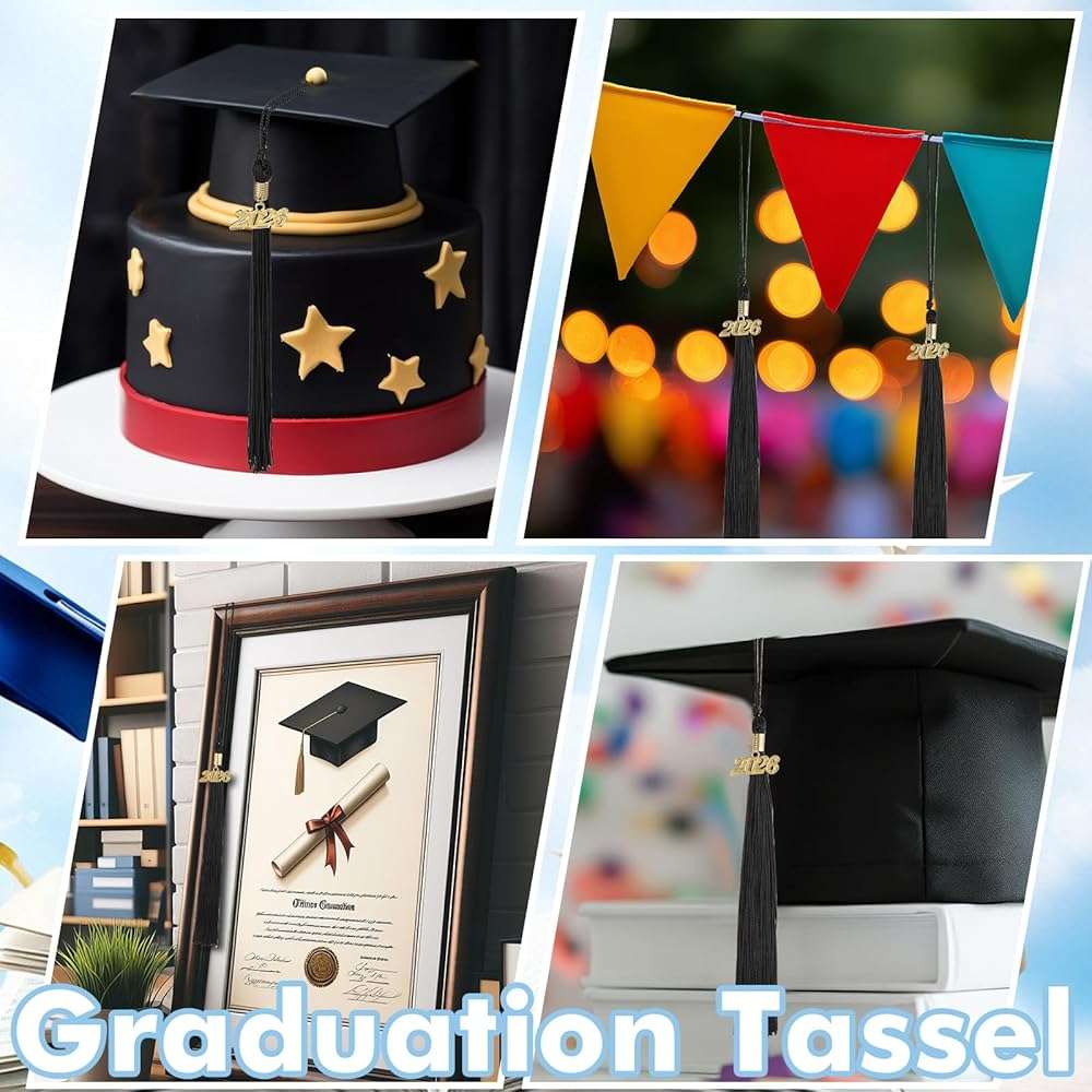 2026 Graduation Tassel Grad Cap Tassel with Gold Charms 9 Inch Graduation Cap Tassel for High School College University Ceremony Ideal Graduation Gift Accessories (Black) - Image 7