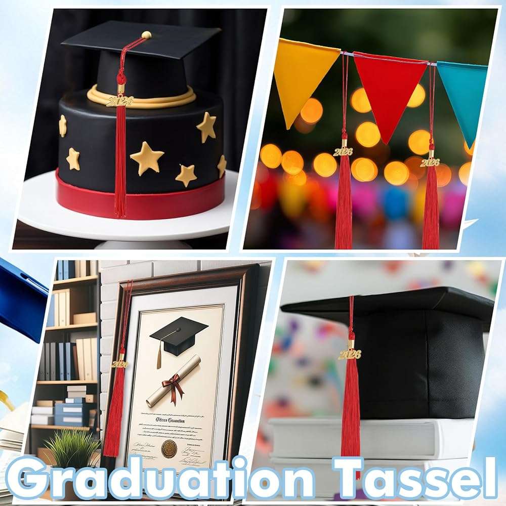 2026 Graduation Tassel Grad Cap Tassel with Gold Charms 9 Inch Graduation Cap Tassel for High School College University Ceremony Ideal Graduation Gift Accessories (Red) - Image 7